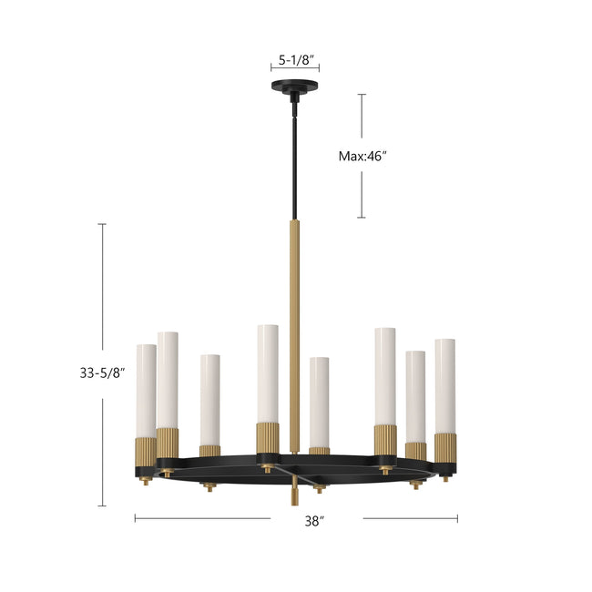 Rue 38" 8-Light Chandelier - dimension drawing 1 [Alora-CH416108BG|CUSTOM|1]