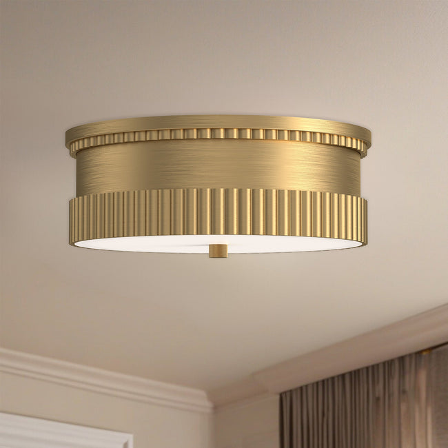 Rue 14" 3-Light Flush Mount - room setting, Brushed Gold [Alora-FM416114BG|CUSTOM|3]