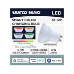 Satco 5.5W (35W Equivalent) MR16 Reflector LED Bulb, GU10 Base, Selectable 2700K-5000K, 90+ CRI, 50° Beam, Dimmable, Damp Rated, alternate view [Satco-S11109|CUSTOM|1]