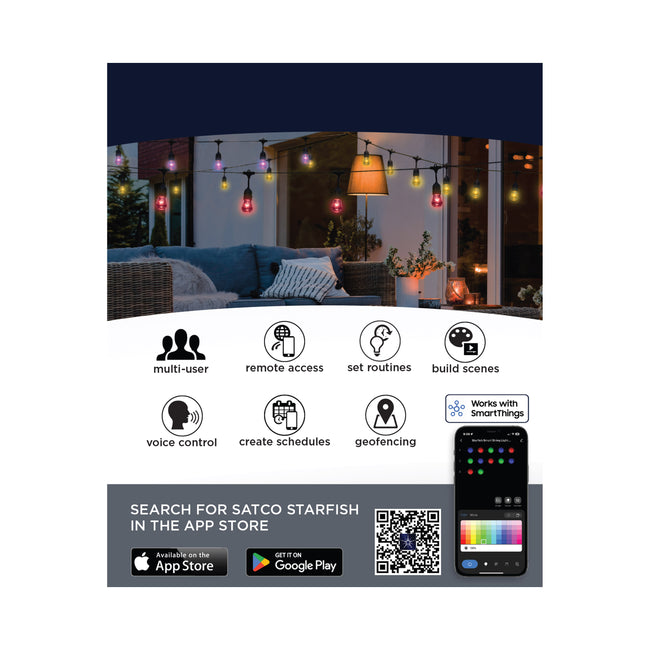 Satco Starfish, 24 Foot LED String Light, 12-S14 Lamps, IOT, RGBTW, 120V, Black, alternate view [Satco-S11190|CUSTOM|3]