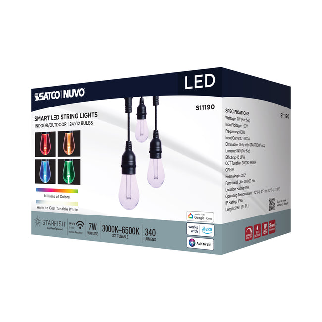 Satco Starfish, 24 Foot LED String Light, 12-S14 Lamps, IOT, RGBTW, 120V, Black, alternate view [Satco-S11190|CUSTOM|5]