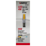 Satco 4W (35W Equivalent) T4 LED Bulb, BA15d Base, 3000K, 80+ CRI, Dimmable, Damp Rated, alternate view [Satco-S11214|CUSTOM|2]