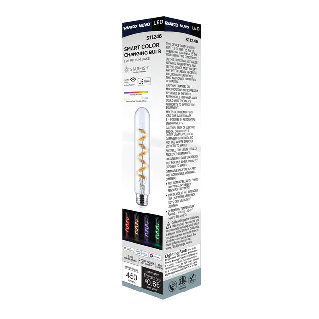 Satco 5.5W (40W Equivalent) T9 Tubular LED Bulb, E26 Medium Base, Selectable 2700K-5000K, 90+ CRI, Dimmable, Damp Rated, Clear, alternate view [Satco-S11246|CUSTOM|5]