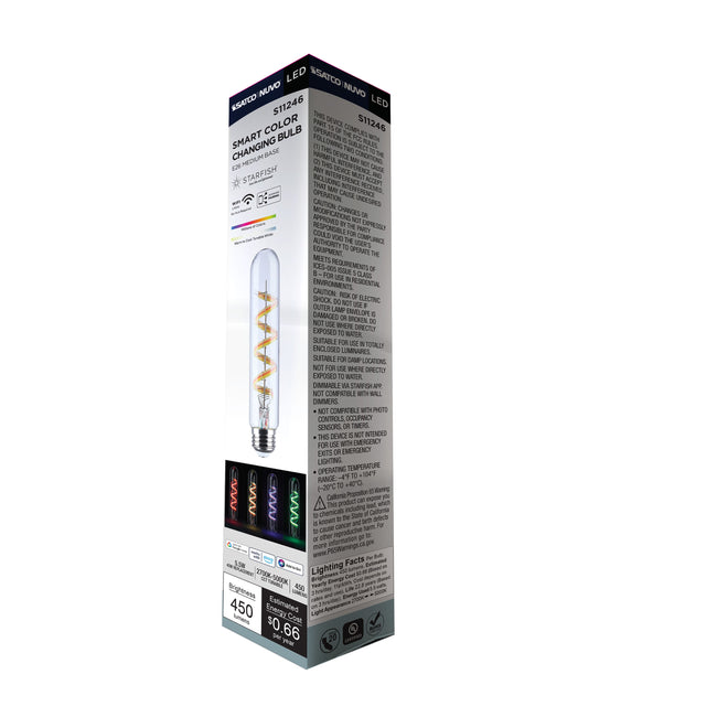 Satco 5.5W (40W Equivalent) T9 Tubular LED Bulb, E26 Medium Base, Selectable 2700K-5000K, 90+ CRI, Dimmable, Damp Rated, Clear, alternate view [Satco-S11246|CUSTOM|6]