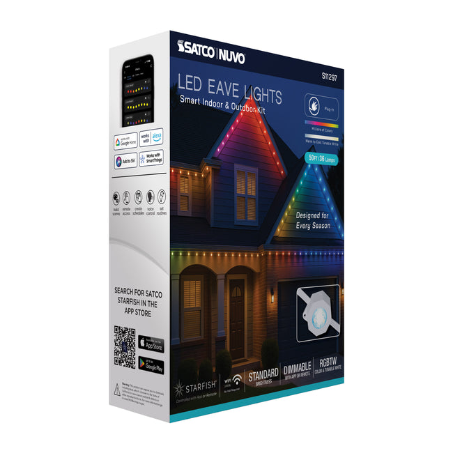 Satco Starfish, 50 Foot LED Eave String Light, RGBTW, 120V, Remote Included, White, alternate view [Satco-S11297|CUSTOM|6]