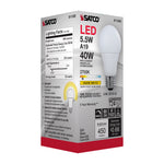 Satco 5.5W (40W Equivalent) A19 Standard LED Bulb, E26 Medium Base, 2700K, 90+ CRI, Dimmable, Damp Rated, Frost, alternate view [Satco-S11320|CUSTOM|6]