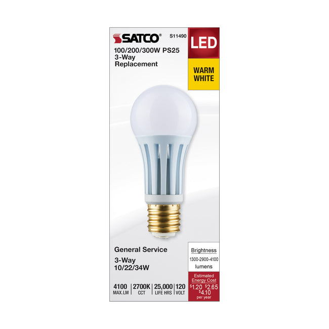 Satco 10/22/34W (100/200/300W Equivalent) PS25 LED Bulb, E39d Base, 2700K, 80+ CRI, Damp Rated, alternate view [Satco-S11490|CUSTOM|1]
