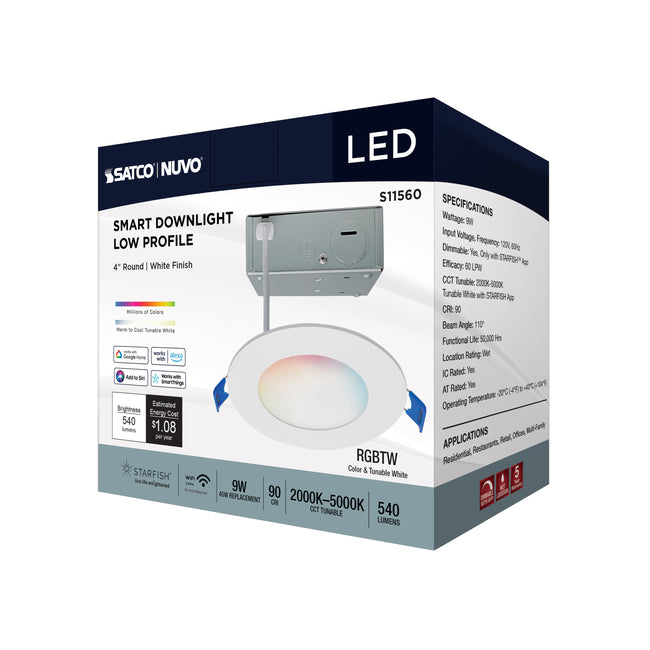 Satco LED Direct Wire, Low Profile Downlight, Round, Starfish IOT, Tunable White and RGB, 120V, 4 Inch / 9 Watt, alternate view [Satco-S11560|CUSTOM|2]