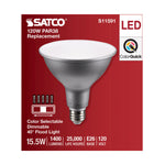 Satco 15.5W (120W Equivalent) PAR38 Reflector LED Bulb, E26 Medium Base, Selectable 2700K-5000K, 90+ CRI, 40° Beam, Dimmable, Wet Rated, Silver, alternate view [Satco-S11591|CUSTOM|2]