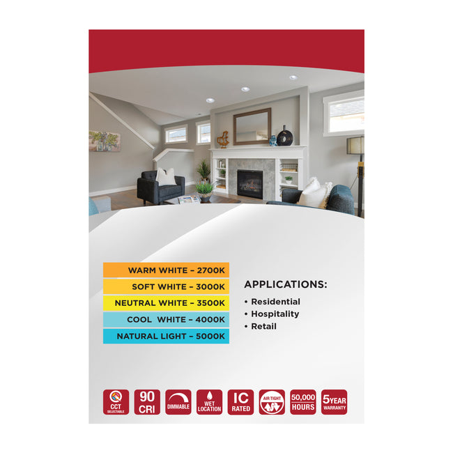 Satco LED Direct Wire Downlight, Remote Driver, Dimmable, Round, White, alternate view [Satco-S11630R1|CUSTOM|4]