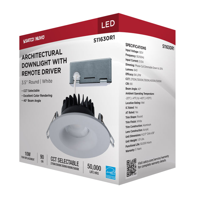 Satco LED Direct Wire Downlight, Remote Driver, Dimmable, Round, White, alternate view [Satco-S11630R1|CUSTOM|5]