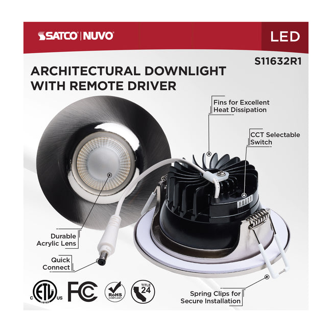 Satco LED Direct Wire Downlight, Remote Driver, Dimmable, Round, Brushed Nickel, alternate view [Satco-S11632R1|CUSTOM|1]