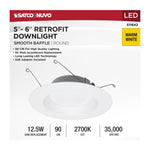 Satco LED Downlight Retrofit, 120V, Dimmable, 5-6 Inch / White / 12.5 Watt, 2700K, alternate view [Satco-S11642|CUSTOM|2]