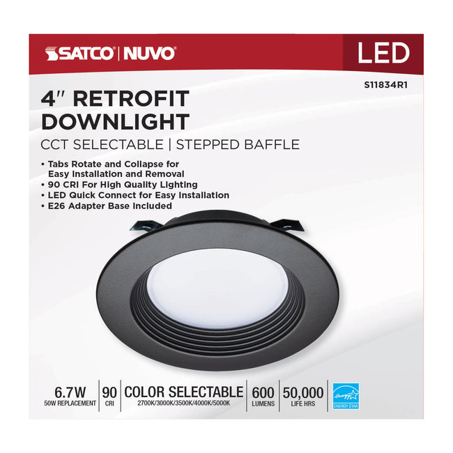 Satco LED Downlight Retrofit, 120V, 2700K/3000K/3500K/4000K/5000K, 4 Inch / Bronze / 6.7 Watt, alternate view [Satco-S11834R1|CUSTOM|1]