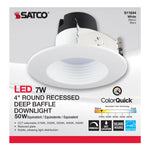 Satco Deep Baffle, CCT-Selectable Recessed LED Downlight, 4 Inch / 7 Watt, alternate view [Satco-S11844|CUSTOM|2]