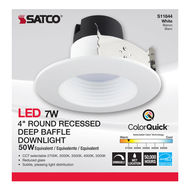 Satco Deep Baffle, CCT-Selectable Recessed LED Downlight, 4 Inch / 7 Watt, alternate view [Satco-S11844|CUSTOM|2]
