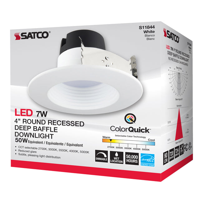 Satco Deep Baffle, CCT-Selectable Recessed LED Downlight, 4 Inch / 7 Watt, alternate view [Satco-S11844|CUSTOM|6]