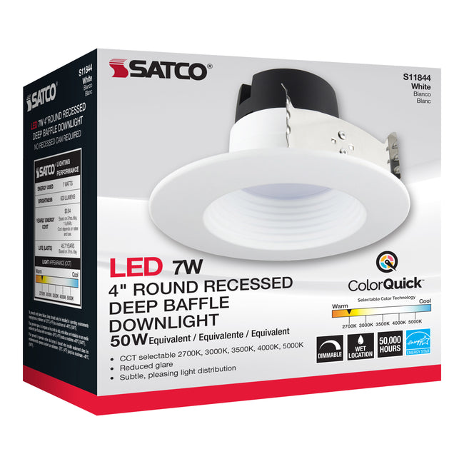 Satco Deep Baffle, CCT-Selectable Recessed LED Downlight, 4 Inch / 7 Watt, alternate view [Satco-S11844|CUSTOM|7]
