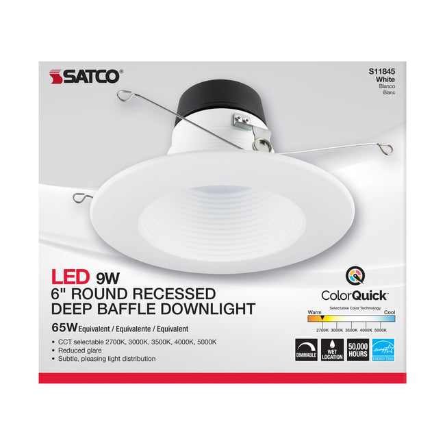 Satco Deep Baffle, CCT-Selectable Recessed LED Downlight, 6 Inch / 9 Watt, alternate view [Satco-S11845|CUSTOM|2]