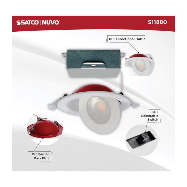 Satco LED, Fire Rated, Direct Wire Directional Downlight, Round, Dimmable, 120V, 4 Inch / 9 Watt, alternate view [Satco-S11880|CUSTOM|2]