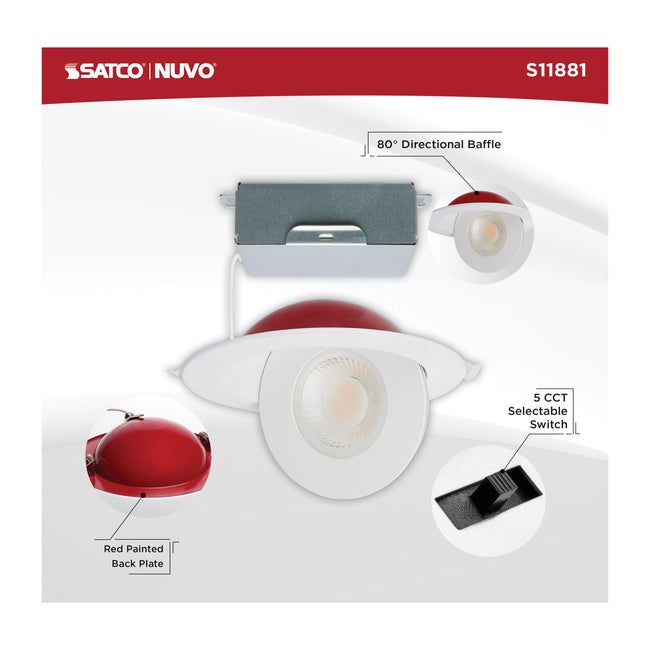 Satco LED, Fire Rated, Direct Wire Directional Downlight, Round, Dimmable, 120V, 6 Inch / 15 Watt, alternate view [Satco-S11881|CUSTOM|4]