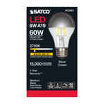 Satco 6W (60W Equivalent) A19 Silver Crown LED Filament Bulb, E26 Medium Base, 2700K, 90+ CRI, Dimmable, Wet Rated, alternate view [Satco-S12421|CUSTOM|2]