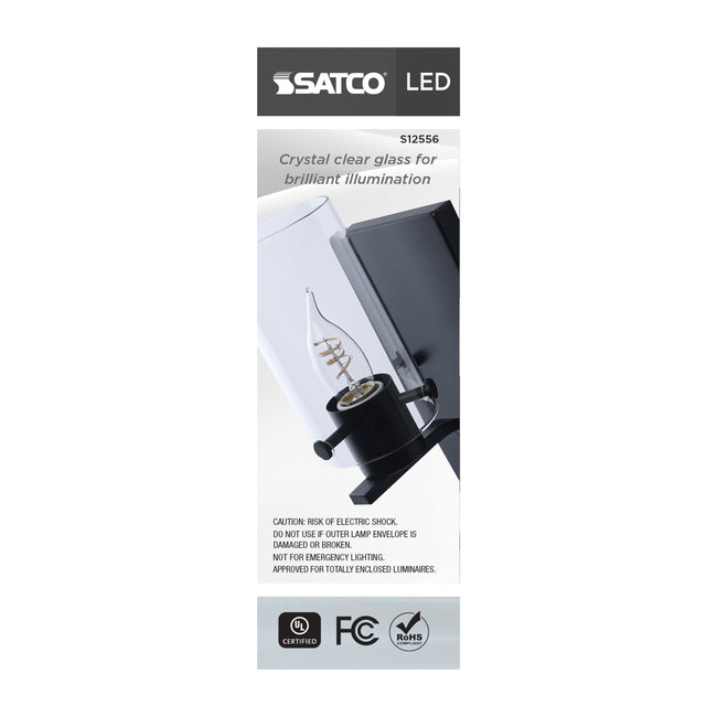 Satco 4W (40W Equivalent) CA11 Flame Tip LED Coil Filament Bulb, E26 Medium Base, 2700K, 93+ CRI, Dimmable, Wet Rated, Clear, alternate view [Satco-S12556|CUSTOM|2]