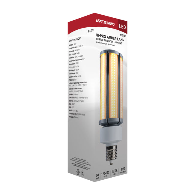 Satco 50W Corncob LED Bulb, EX39 Base, 1600K, 13+ CRI, IP64, Damp Rated, Dark Gray with Clear Glass, alternate view [Satco-S13139|CUSTOM|6]