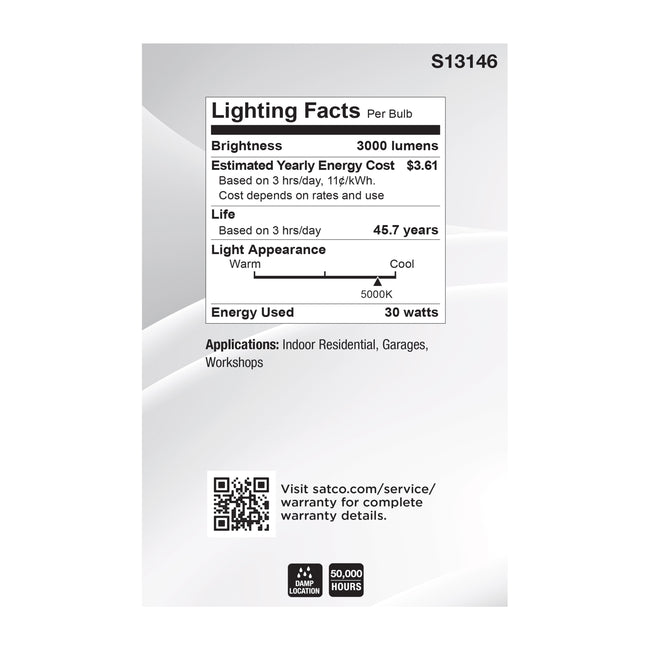Satco 30W (200W Equivalent) Multi-Beam LED Bulb, E26 Medium Base, 5000K, 80+ CRI, Damp Rated, White with Frost Glass, alternate view [Satco-S13146|CUSTOM|4]