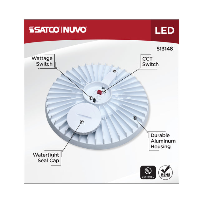 Satco 40/30/20W Corncob LED Bulb, E26 Medium Base, Selectable 3000K-5000K, 80+ CRI, IP65, Dimmable, Wet Rated, Clear with Translucent Glass, alternate view [Satco-S13148|CUSTOM|2]