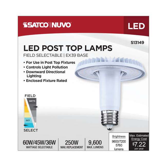 Satco 60/45/36W Corncob LED Bulb, EX39 Base, Selectable 3000K-5000K, 80+ CRI, IP65, Dimmable, Wet Rated, Clear with Translucent Glass, alternate view [Satco-S13149|CUSTOM|1]