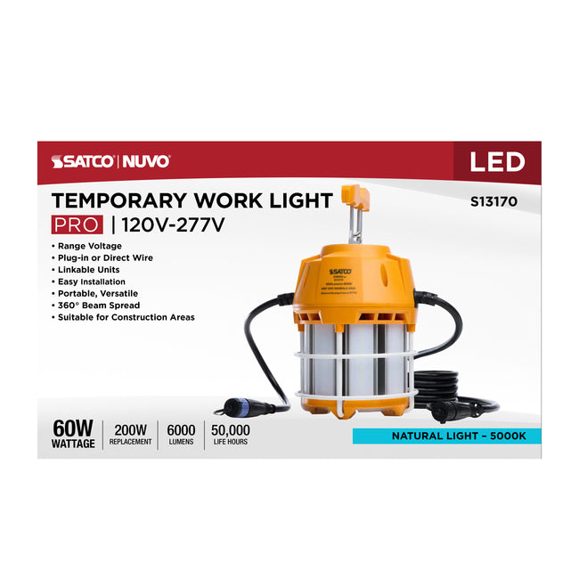 Satco LED Hi-Pro Temp Work Light, Corncob Shape, 80 CRI, 60 Watt, 5000K, alternate view [Satco-S13170|CUSTOM|4]