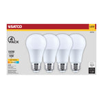 Satco 14W (100W Equivalent) A19 Standard LED Bulb, E26 Medium Base, 3000K, 80+ CRI, Shatter Resistant, Dimmable, Damp Rated, 4-Pack (Color Box), alternate view [Satco-S15176|CUSTOM|1]