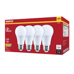 Satco 14W (100W Equivalent) A19 Standard LED Bulb, E26 Medium Base, 3000K, 80+ CRI, Shatter Resistant, Dimmable, Damp Rated, 4-Pack (Color Box), alternate view [Satco-S15176|CUSTOM|3]