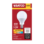 Satco 5.5W (40W Equivalent) A15 Standard LED Bulb, E12 Candelabra Base, 3000K, 80+ CRI, Shatter Resistant, Dimmable, Damp Rated, alternate view [Satco-S15201|CUSTOM|1]