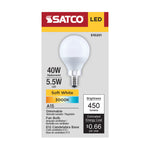 Satco 5.5W (40W Equivalent) A15 Standard LED Bulb, E12 Candelabra Base, 3000K, 80+ CRI, Shatter Resistant, Dimmable, Damp Rated, alternate view [Satco-S15201|CUSTOM|2]