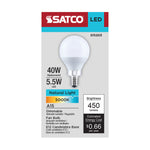 Satco 5.5W (40W Equivalent) A15 Standard LED Bulb, E12 Candelabra Base, 5000K, 80+ CRI, Shatter Resistant, Dimmable, Damp Rated, alternate view [Satco-S15203|CUSTOM|2]