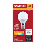 Satco 5.5W (40W Equivalent) A15 Standard LED Bulb, E17 Intermediate Base, 2700K, 80+ CRI, Shatter Resistant, Dimmable, Damp Rated, alternate view [Satco-S15204|CUSTOM|1]