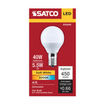 Satco 5.5W (40W Equivalent) A15 Standard LED Bulb, E17 Intermediate Base, 3000K, 80+ CRI, Shatter Resistant, Dimmable, Damp Rated, alternate view [Satco-S15205|CUSTOM|1]