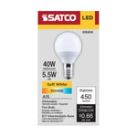 Satco 5.5W (40W Equivalent) A15 Standard LED Bulb, E17 Intermediate Base, 3000K, 80+ CRI, Shatter Resistant, Dimmable, Damp Rated, alternate view [Satco-S15205|CUSTOM|2]