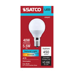 Satco 5.5W (40W Equivalent) A15 Standard LED Bulb, E17 Intermediate Base, 5000K, 80+ CRI, Shatter Resistant, Dimmable, Damp Rated, Frost, alternate view [Satco-S15207|CUSTOM|1]