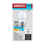 Satco 5.5W (40W Equivalent) A15 Standard LED Bulb, E26 Medium Base, 5000K, 80+ CRI, Shatter Resistant, Dimmable, Damp Rated, Frost, alternate view [Satco-S15211|CUSTOM|2]