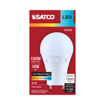 Satco 14W (100W Equivalent) A19 Standard LED Bulb, GU24 Base, Selectable 2700K-5000K, 90+ CRI, Shatter Resistant, Dimmable, Damp Rated, alternate view [Satco-S15225|CUSTOM|1]
