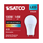 Satco 14W (100W Equivalent) A19 Standard LED Bulb, GU24 Base, Selectable 2700K-5000K, 90+ CRI, Shatter Resistant, Dimmable, Damp Rated, alternate view [Satco-S15225|CUSTOM|5]