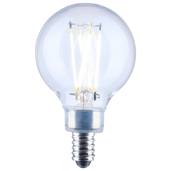 Satco 4W (40W Equivalent) G16.5 Globe LED Filament Bulb, E12 Candelabra Base, 2700K, 90+ CRI, Dimmable, Wet Rated, Single (Box), alternate view [Satco-S21204|CUSTOM|2]