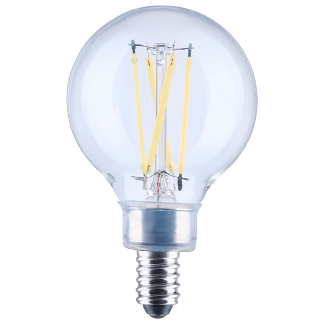 Satco 4W (40W Equivalent) G16.5 Globe LED Filament Bulb, E12 Candelabra Base, 2700K, 90+ CRI, Dimmable, Wet Rated, Single (Box), alternate view [Satco-S21204|CUSTOM|1]