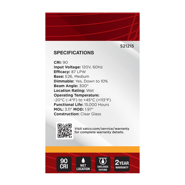 Satco 4W (40W Equivalent) G16.5 Globe LED Filament Bulb, E26 Medium Base, 2700K, 90+ CRI, Dimmable, Wet Rated, Single (Box), alternate view [Satco-S21215|CUSTOM|6]