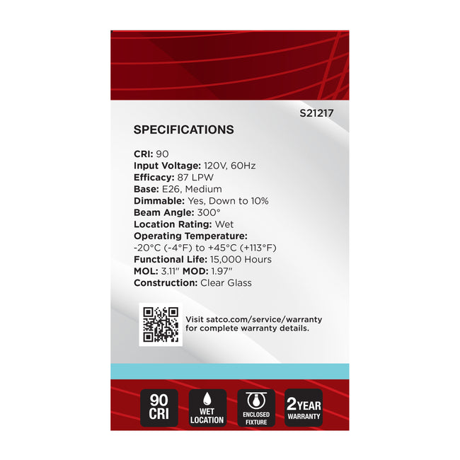 Satco 4W (40W Equivalent) G16.5 Globe LED Filament Bulb, E26 Medium Base, 4000K, 90+ CRI, Dimmable, Wet Rated, Clear and Clear Shade, alternate view [Satco-S21217|CUSTOM|5]