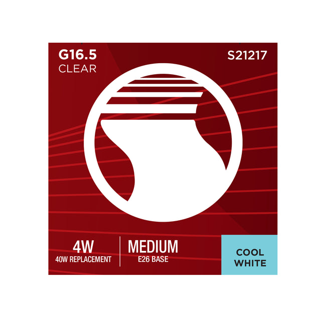 Satco 4W (40W Equivalent) G16.5 Globe LED Filament Bulb, E26 Medium Base, 4000K, 90+ CRI, Dimmable, Wet Rated, Clear and Clear Shade, alternate view [Satco-S21217|CUSTOM|7]