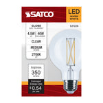 Satco 4.5W (40W Equivalent) G25 Globe LED Filament Bulb, E26 Medium Base, 2700K, 90+ CRI, Dimmable, Wet Rated, Clear / Single (Box), alternate view [Satco-S21226|CUSTOM|3]